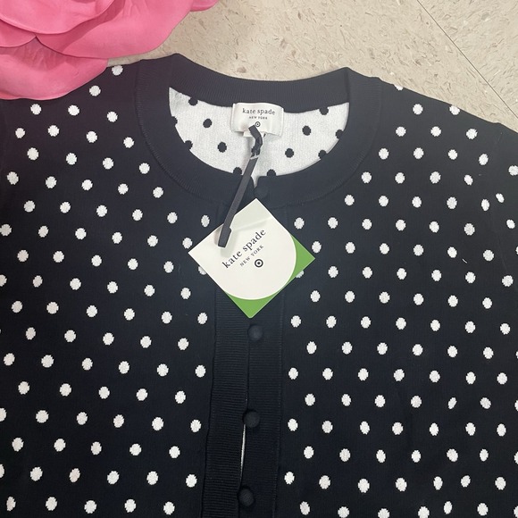 KATE SPADE NEW YORK x TARGET Sz 3X Mini Polka Dot Button Up Cardigan Black/White - Picture 6 of 6